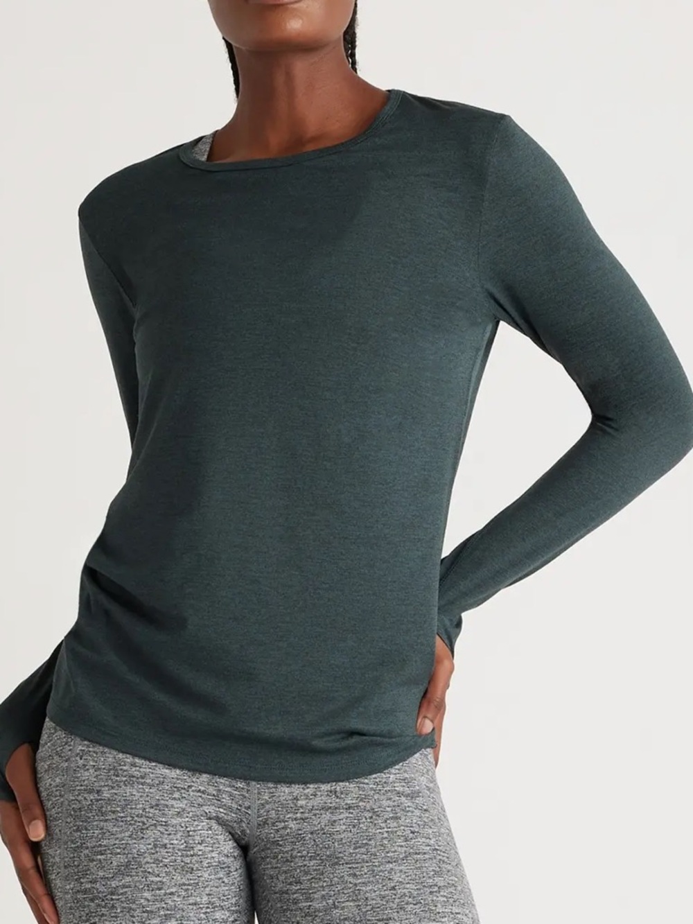 Quince Flowknit Breeze Long Sleeve Top in Heather Green NWT